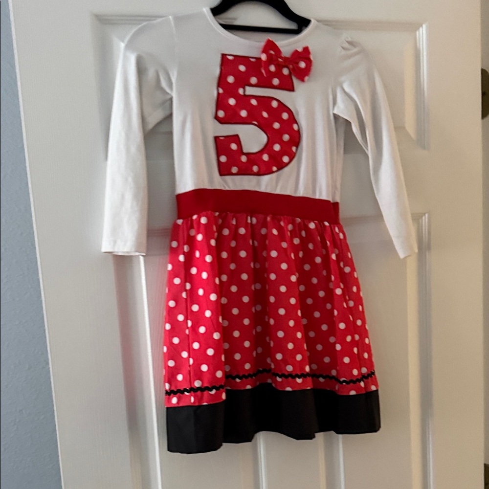 Birthday Girl Adorable Polka Dot Dress with Number 5